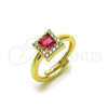 Oro Laminado Multi Stone Ring, Gold Filled Style Cluster Design, with Ruby and White Cubic Zirconia, Polished, Golden Finish, 01.196.0041