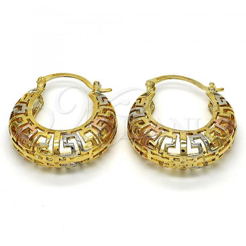 Oro Laminado Medium Hoop, Gold Filled Style Greek Key Design, Polished, Tricolor, 02.102.0006.25