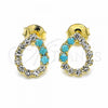Oro Laminado Stud Earring, Gold Filled Style with White Cubic Zirconia and Aquamarine Opal, Polished, Golden Finish, 02.09.0186