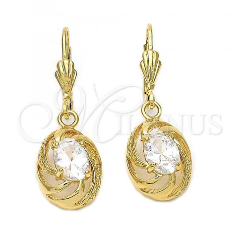 Oro Laminado Dangle Earring, Gold Filled Style Sun Design, with White Cubic Zirconia, Polished, Golden Finish, 5.073.010