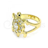 Oro Laminado Multi Stone Ring, Gold Filled Style Turtle Design, with White and Black Cubic Zirconia, Polished, Golden Finish, 01.380.0014.08