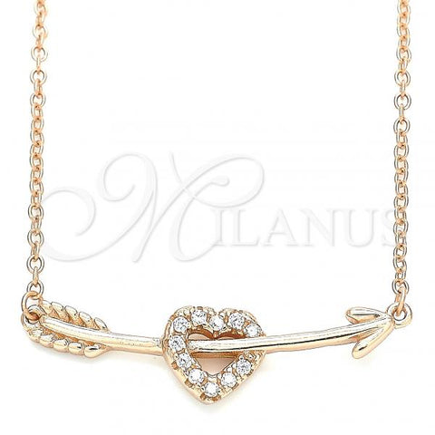 Sterling Silver Pendant Necklace, Heart Design, with White Cubic Zirconia, Polished, Rose Gold Finish, 04.336.0191.1.16