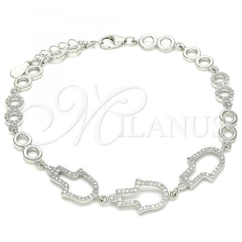 Sterling Silver Fancy Bracelet, Hand of God Design, with White Cubic Zirconia, Polished, Rhodium Finish, 03.369.0011.07
