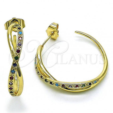 Oro Laminado Medium Hoop, Gold Filled Style Infinite Design, with Multicolor Micro Pave, Polished, Golden Finish, 02.210.0792.1.30