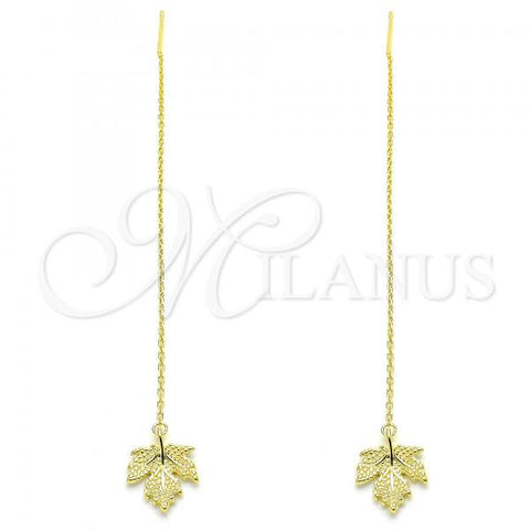 Sterling Silver Threader Earring, Leaf Design, Polished, Golden Finish, 02.366.0008.1