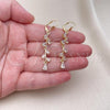 Oro Laminado Long Earring, Gold Filled Style Leaf Design, with White Cubic Zirconia, Polished, Golden Finish, 02.210.0840