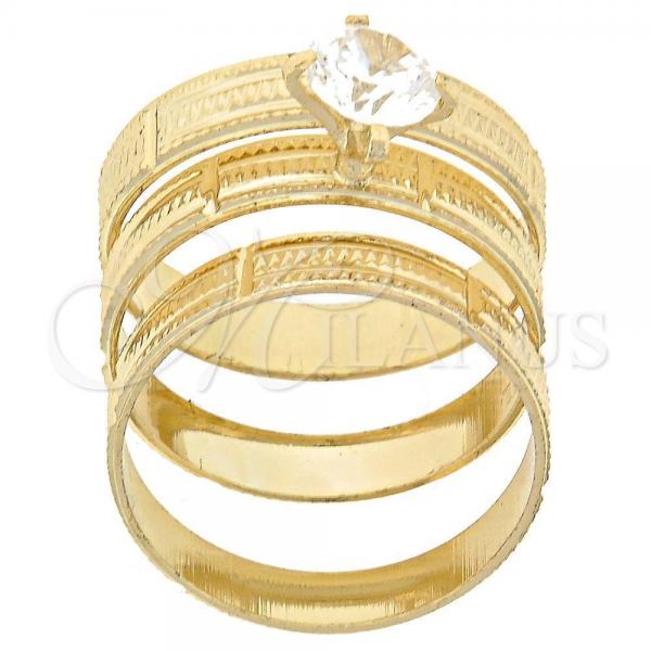 Oro Laminado Wedding Ring, Gold Filled Style Triple Design, with White Cubic Zirconia, Diamond Cutting Finish, Golden Finish, 5.164.001.07 (Size 7)