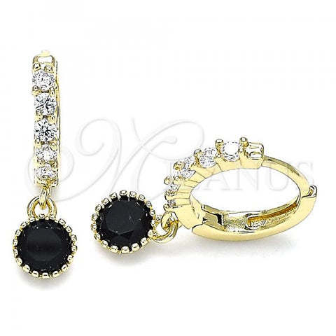 Oro Laminado Huggie Hoop, Gold Filled Style with Black and White Cubic Zirconia, Polished, Golden Finish, 02.213.0044.6