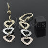 Oro Laminado Long Earring, Gold Filled Style Heart Design, Diamond Cutting Finish, Tricolor, 5.068.013