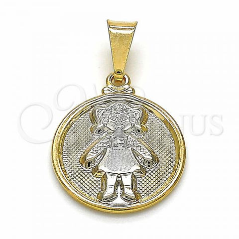 Oro Laminado Fancy Pendant, Gold Filled Style Little Girl Design, Matte Finish, Two Tone, 05.32.0067