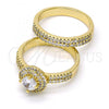 Oro Laminado Wedding Ring, Gold Filled Style Duo Design, with White Cubic Zirconia, Polished, Golden Finish, 01.99.0076.09 (Size 9)