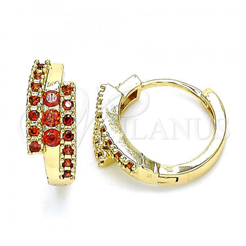 Oro Laminado Huggie Hoop, Gold Filled Style with Garnet Cubic Zirconia, Polished, Golden Finish, 02.210.0661.1.15