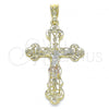 Oro Laminado Religious Pendant, Gold Filled Style Crucifix Design, Polished, Tricolor, 05.351.0183.1