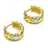 Oro Laminado Huggie Hoop, Gold Filled Style Diamond Cutting Finish, Tricolor, 02.102.0073.15