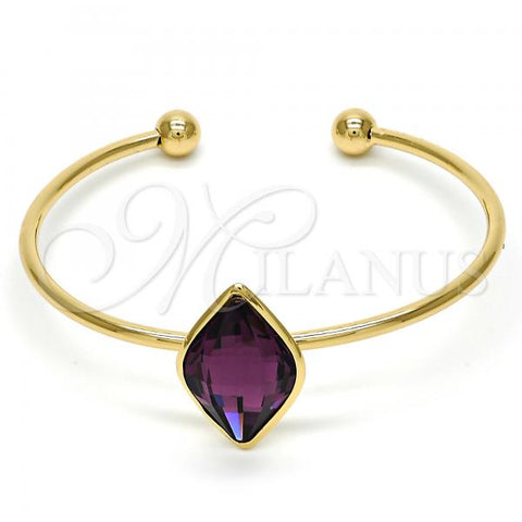 Oro Laminado Individual Bangle, Gold Filled Style with Amethyst Swarovski Crystals, Polished, Golden Finish, 07.239.0006.7 (02 MM Thickness, One size fits all)
