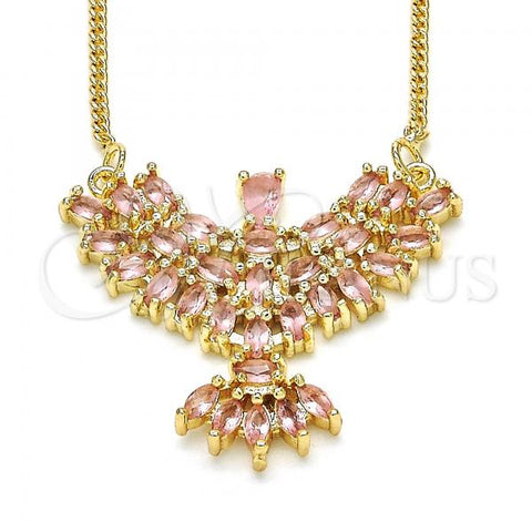 Oro Laminado Pendant Necklace, Gold Filled Style Eagle Design, with Rose Cubic Zirconia, Polished, Golden Finish, 04.156.0188.2.20