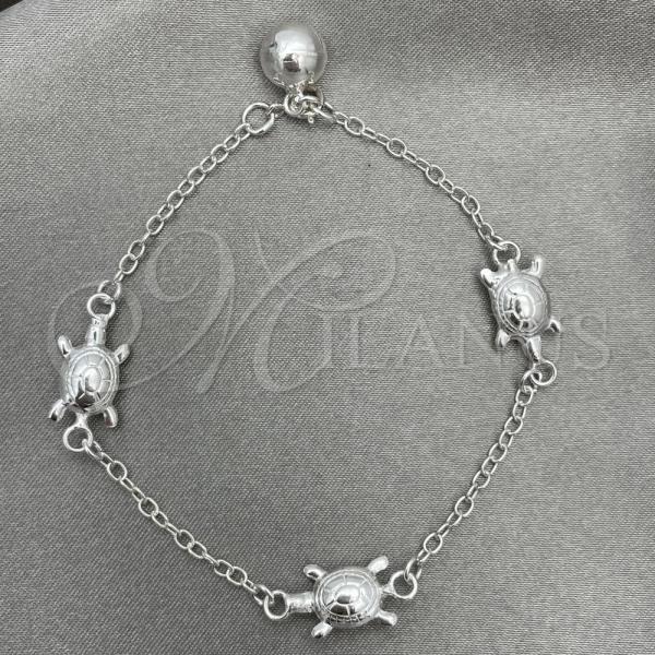 Sterling Silver Charm Bracelet, Turtle Design, Polished, Silver Finish, 03.409.0016.07