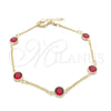 Oro Laminado Basic Bracelet, Gold Filled Style Paperclip Design, with Ruby Crystal, Polished, Golden Finish, 03.02.0089.07