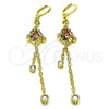 Oro Laminado Long Earring, Gold Filled Style Rolo and Frog Design, with Multicolor and White Cubic Zirconia, Polished, Golden Finish, 02.316.0085