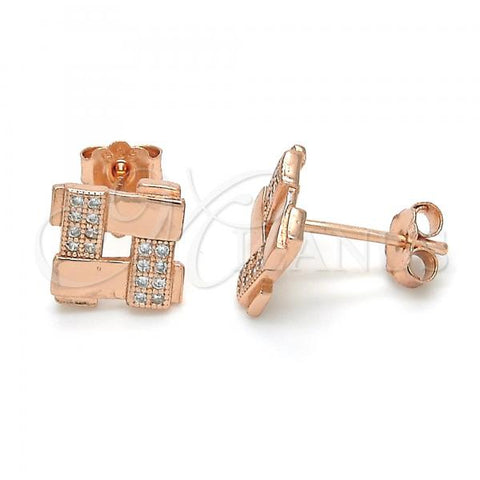 Sterling Silver Stud Earring, with White Micro Pave, Polished, Rose Gold Finish, 02.174.0081.1