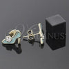 Oro Laminado Stud Earring, Gold Filled Style Shoes and Flower Design, with White Crystal, Blue Enamel Finish, Golden Finish, 02.64.0208 *PROMO*