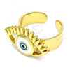 Oro Laminado Elegant Ring, Gold Filled Style Evil Eye Design, White Enamel Finish, Golden Finish, 01.313.0003 (One size fits all)