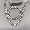 Stainless Steel Necklace and Bracelet, Miami Cuban Design, Polished, Steel Finish, 06.116.0040