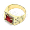 Oro Laminado Mens Ring, Gold Filled Style with Garnet Cubic Zirconia and White Micro Pave, Polished, Golden Finish, 01.266.0048.1.12