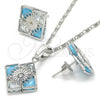 Rhodium Plated Earring and Pendant Adult Set, with Turquoise and White Cubic Zirconia, Polished, Rhodium Finish, 10.106.0018.3