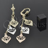 Oro Laminado Long Earring, Gold Filled Style Heart Design, Diamond Cutting Finish, Tricolor, 85.003