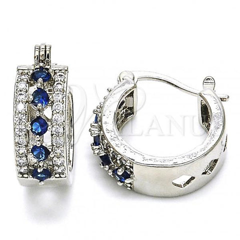 Rhodium Plated Small Hoop, with Sapphire Blue and White Cubic Zirconia, Polished, Rhodium Finish, 02.210.0269.7.15