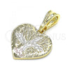 Oro Laminado Religious Pendant, Gold Filled Style Tree and Heart Design, Polished, Tricolor, 05.351.0194