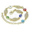 Oro Laminado Fancy Bracelet, Gold Filled Style Guadalupe and Evil Eye Design, Multicolor Resin Finish, Golden Finish, 03.351.0134.07