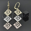 Oro Laminado Long Earring, Gold Filled Style Flower Design, Diamond Cutting Finish, Tricolor, 5.095.015
