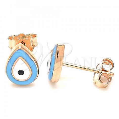 Sterling Silver Stud Earring, Teardrop Design, Turquoise Enamel Finish, Rose Gold Finish, 02.336.0119.2