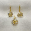 Oro Laminado Earring and Pendant Adult Set, Gold Filled Style Flower Design, with Cubic Zirconia, Golden Finish, 5.058.010