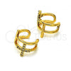 Oro Laminado Earcuff Earring, Gold Filled Style Cross Design, with White Micro Pave, Polished, Golden Finish, 02.210.0676