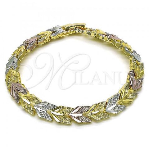 Oro Laminado Solid Bracelet, Gold Filled Style Airplane Design, Diamond Cutting Finish, Tricolor, 03.102.0075.07