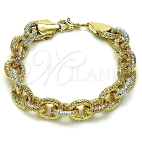 Oro Laminado Fancy Bracelet, Gold Filled Style Rolo Design, Diamond Cutting Finish, Tricolor, 03.331.0221.1.09
