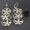 Oro Laminado Long Earring, Gold Filled Style Flower Design, Golden Finish, 68.008