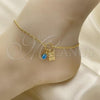 Oro Laminado Charm Anklet , Gold Filled Style Owl and Evil Eye Design, Polished, Golden Finish, 03.32.0600.10