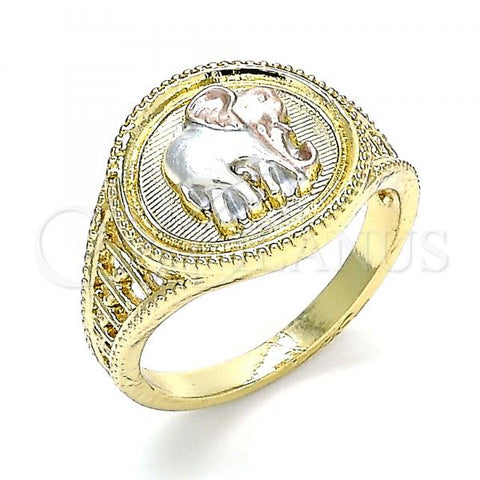 Oro Laminado Elegant Ring, Gold Filled Style Elephant Design, Polished, Tricolor, 01.351.0010.1.08 (Size 8)