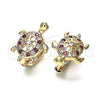 Oro Laminado Huggie Hoop, Gold Filled Style Turtle Design, with White and Ruby Micro Pave, Polished, Golden Finish, 02.26.0282.1.12