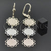 Oro Laminado Long Earring, Gold Filled Style Flower Design, Diamond Cutting Finish, Tricolor, 5.069.005