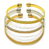 Oro Laminado Trio Bangle, Gold Filled Style Greek Key Design, Diamond Cutting Finish, Tricolor, 07.170.0059