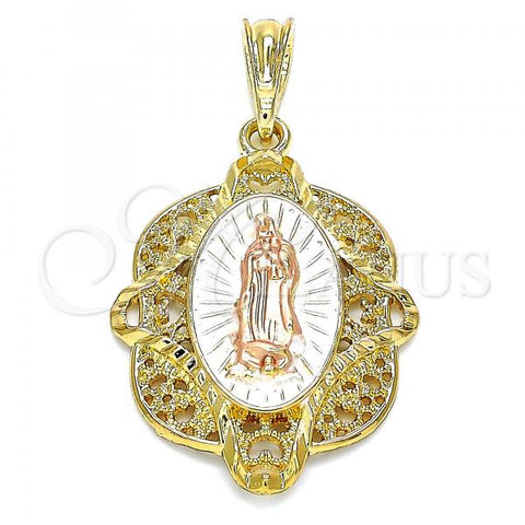 Oro Laminado Religious Pendant, Gold Filled Style Guadalupe Design, Polished, Tricolor, 05.380.0046.1