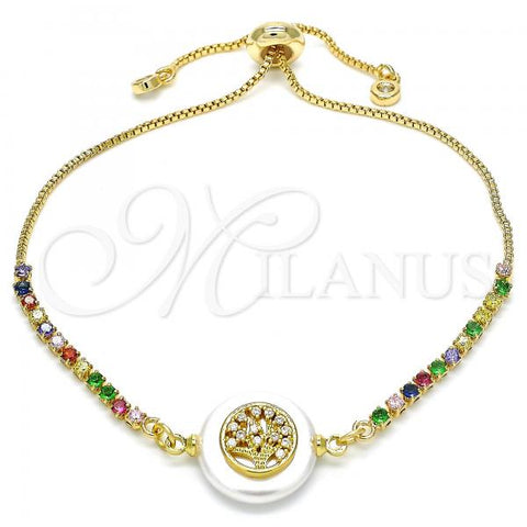 Oro Laminado Adjustable Bolo Bracelet, Gold Filled Style Tree Design, with White and Multicolor Cubic Zirconia, Polished, Golden Finish, 03.63.2117.10