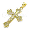 Oro Laminado Religious Pendant, Gold Filled Style Crucifix Design, Polished, Golden Finish, 05.163.0097