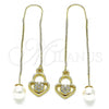 Oro Laminado Threader Earring, Gold Filled Style Heart Design, with White Micro Pave, Polished, Golden Finish, 02.210.0807