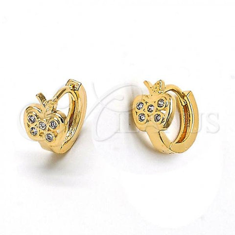 Oro Laminado Huggie Hoop, Gold Filled Style Apple Design, with White Cubic Zirconia, Polished, Golden Finish, 02.165.0038
